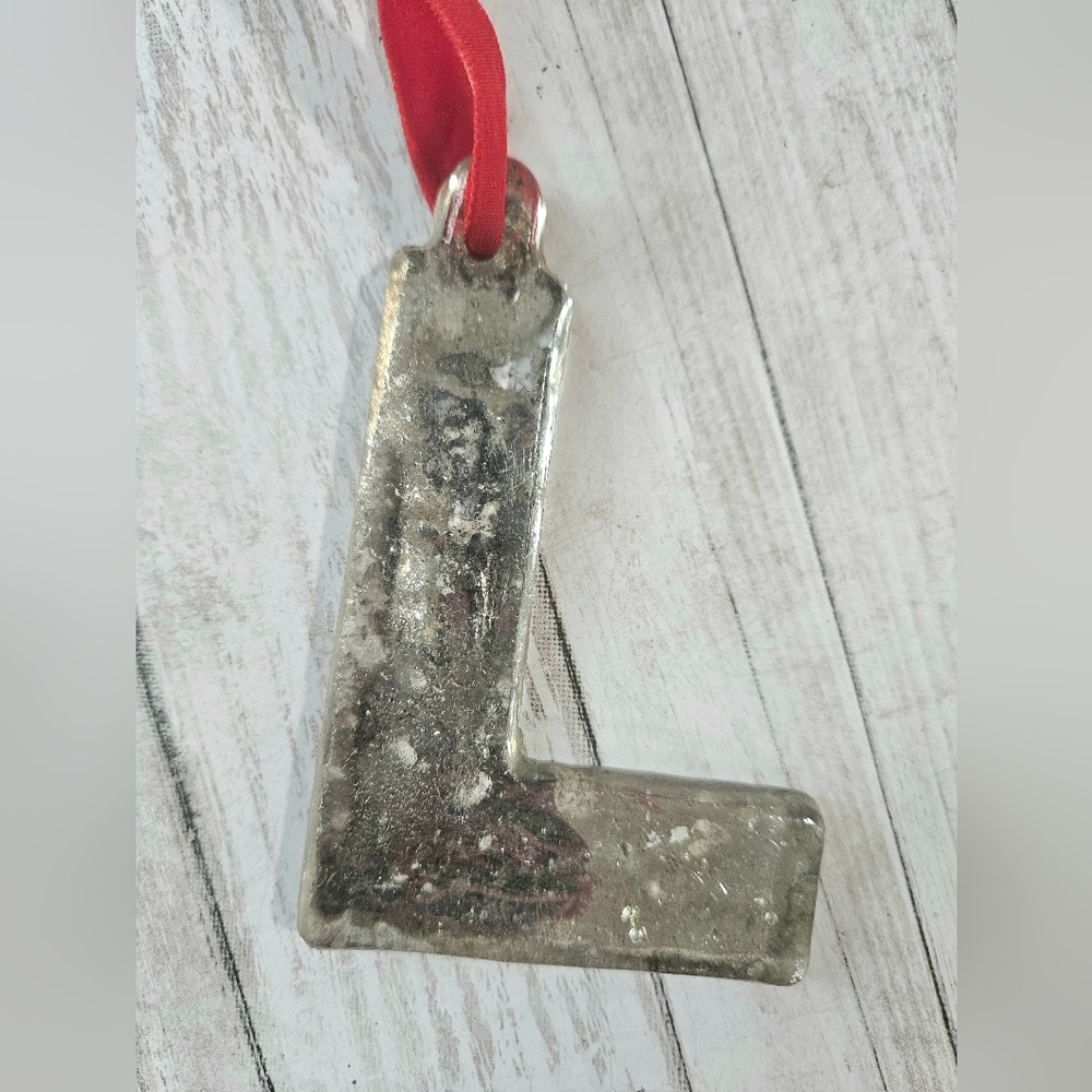 Pottery Barn Initial L Ornament Mercury Glass Vintage Style Monogram Velvet